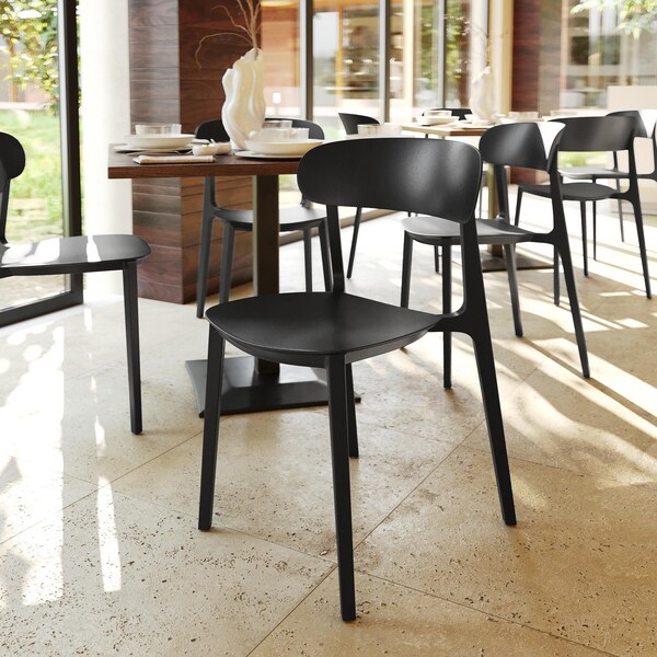 Flash Furniture Dover Stacking Patio Chairs w/Curved Backrests, All-Weather Resin Chairs in Black, 2PK - 2-DHF-340-APP-BLK-GG