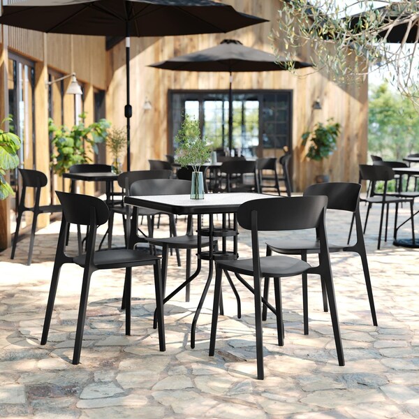 Flash Furniture Dover Stacking Patio Chairs w/Curved Backrests, All-Weather Resin Chairs in Black, 2PK - 2-DHF-340-APP-BLK-GG