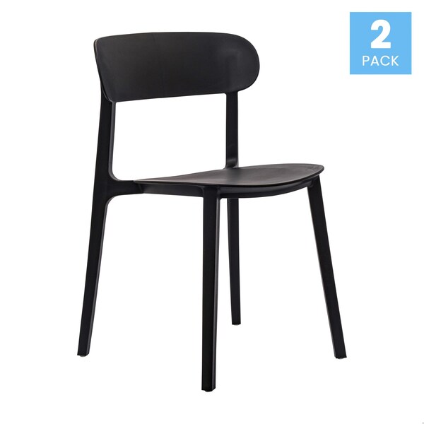 Flash Furniture Dover Stacking Patio Chairs w/Curved Backrests, All-Weather Resin Chairs in Black, 2PK - 2-DHF-340-APP-BLK-GG