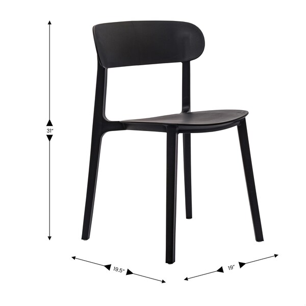 Flash Furniture Dover Stacking Patio Chairs w/Curved Backrests, All-Weather Resin Chairs in Black, 2PK - 2-DHF-340-APP-BLK-GG
