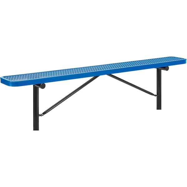 Global Industrial 8ft Outdoor Steel Flat Bench, Expanded Metal, In Ground Mount, Blue - 277157IBL