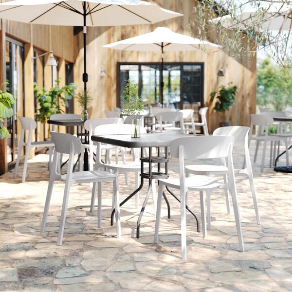 Flash Furniture Dover Stacking Patio Chairs w/Curved Backrests, All-Weather Resin Chairs in White, 2PK - 2-DHF-340-APP-WH-GG