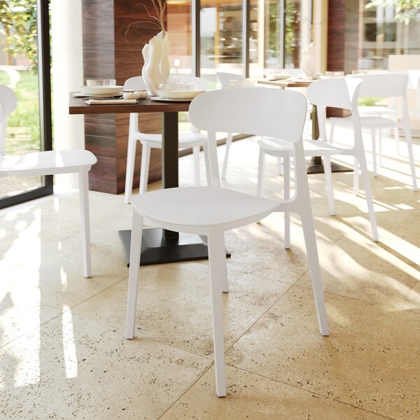 Flash Furniture Dover Stacking Patio Chairs w/Curved Backrests, All-Weather Resin Chairs in White, 2PK - 2-DHF-340-APP-WH-GG