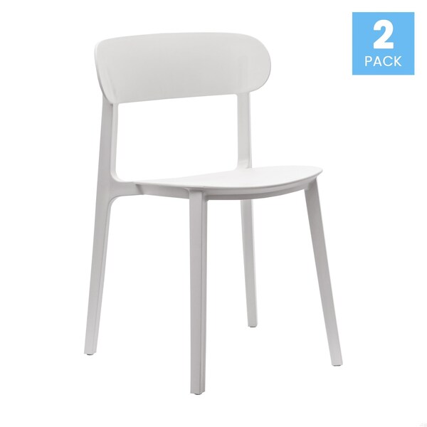 Flash Furniture Dover Stacking Patio Chairs w/Curved Backrests, All-Weather Resin Chairs in White, 2PK - 2-DHF-340-APP-WH-GG