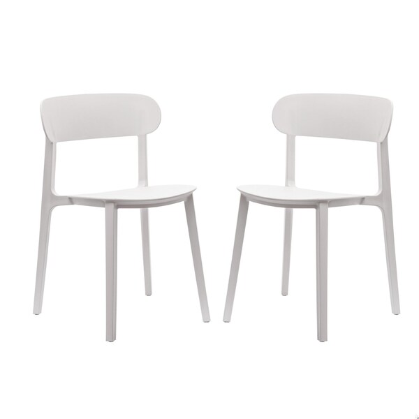 Flash Furniture Dover Stacking Patio Chairs w/Curved Backrests, All-Weather Resin Chairs in White, 2PK - 2-DHF-340-APP-WH-GG