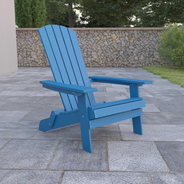 Flash Furniture All-Weather Folding Adirondack Chair in Blue - JJ-C14505-BLU-GG