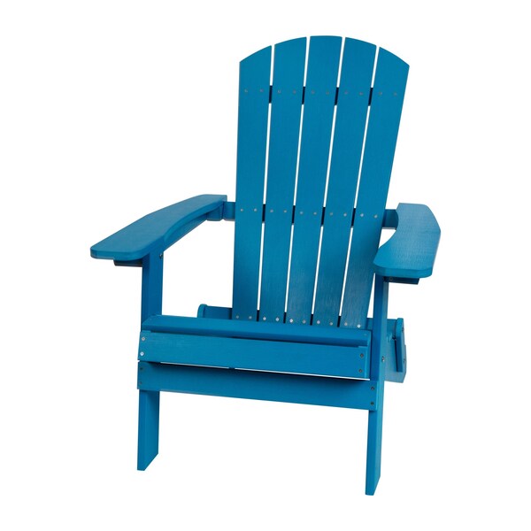 Flash Furniture All-Weather Folding Adirondack Chair in Blue - JJ-C14505-BLU-GG