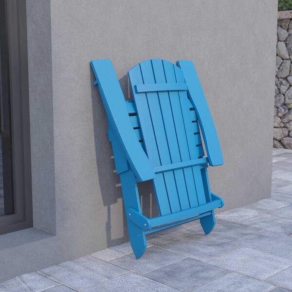 Flash Furniture All-Weather Folding Adirondack Chair in Blue - JJ-C14505-BLU-GG