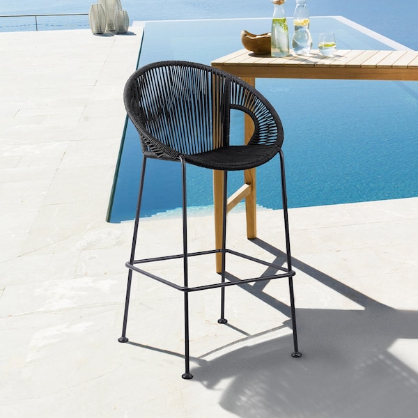 Armen Living Acapulco 30" Indoor Outdoor Steel Bar Stool with Black Rope - LCACBABL30