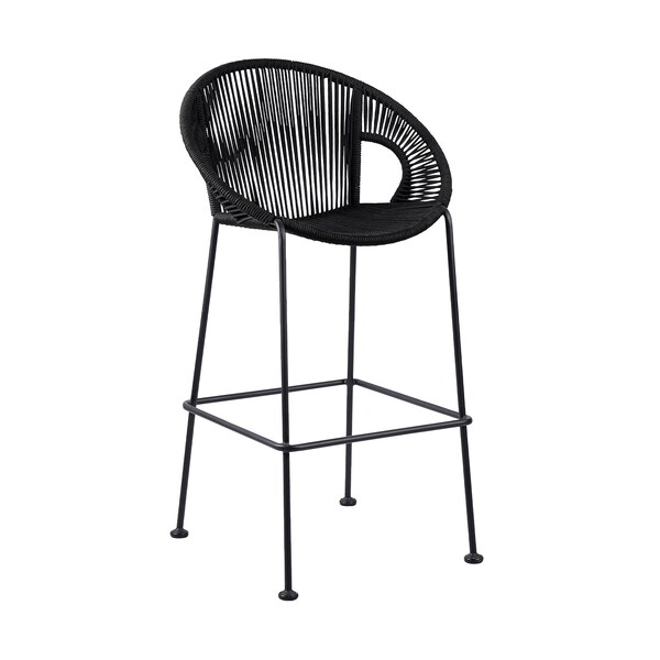 Armen Living Acapulco 30" Indoor Outdoor Steel Bar Stool with Black Rope - LCACBABL30