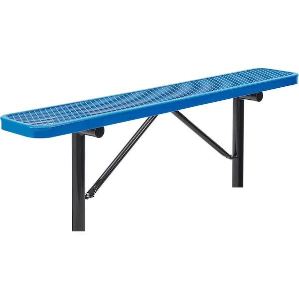 Global Industrial 6ft Outdoor Steel Flat Bench, Expanded Metal, In Ground Mount, Blue - 277156IBL