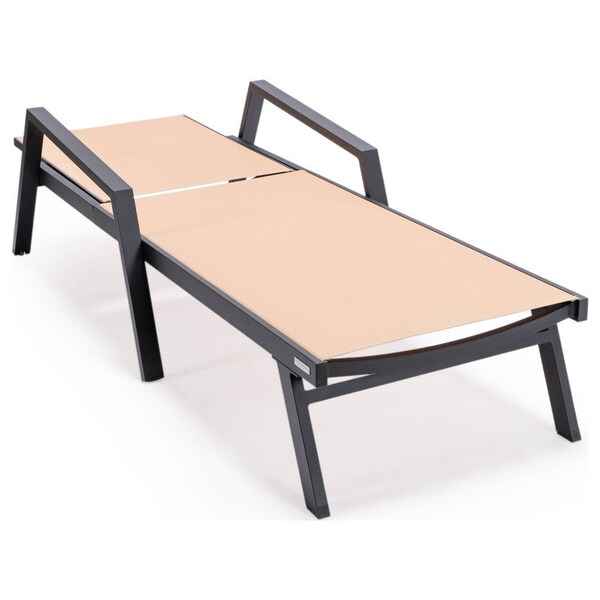 Leisuremod Marlin Patio Chaise Lounge Chair with Armrests in Black Aluminum Frame, Light Brown - MLABL-77LBR