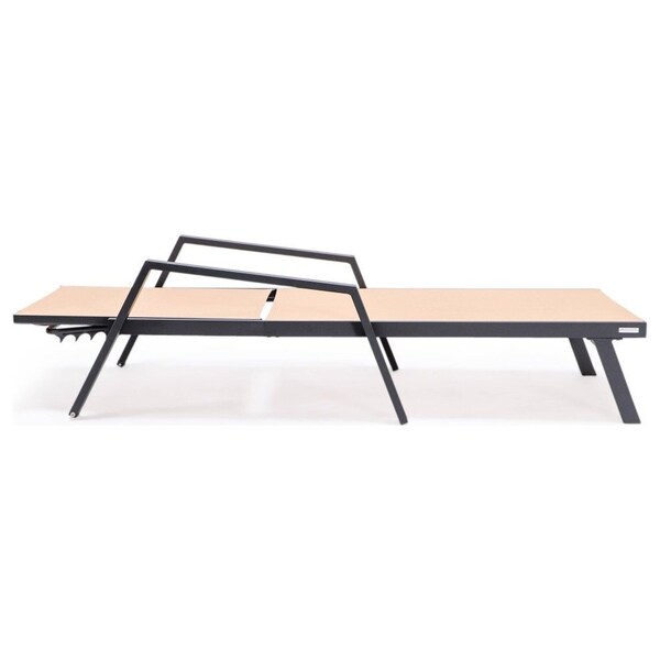 Leisuremod Marlin Patio Chaise Lounge Chair with Armrests in Black Aluminum Frame, Light Brown - MLABL-77LBR