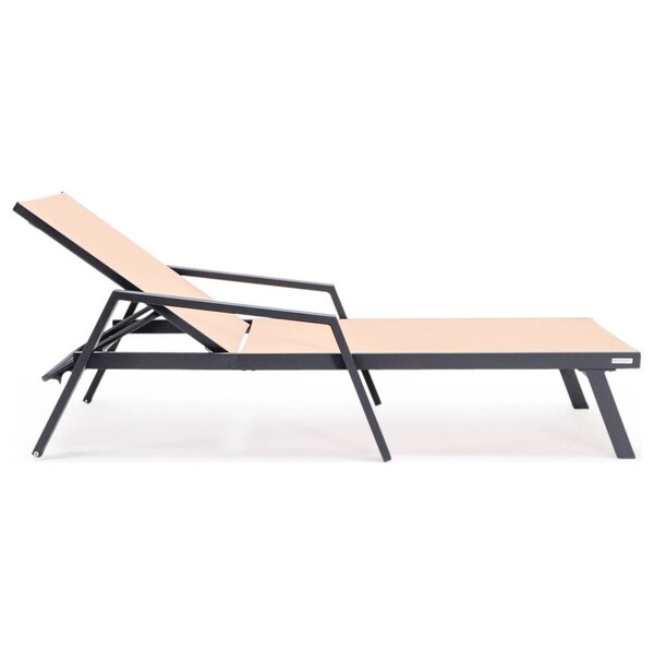 Leisuremod Marlin Patio Chaise Lounge Chair with Armrests in Black Aluminum Frame, Light Brown - MLABL-77LBR
