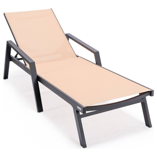 Leisuremod Marlin Patio Chaise Lounge Chair with Armrests in Black Aluminum Frame, Light Brown - MLABL-77LBR