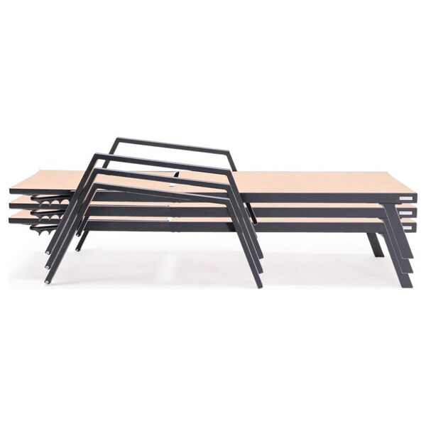 Leisuremod Marlin Patio Chaise Lounge Chair with Armrests in Black Aluminum Frame, Light Brown - MLABL-77LBR