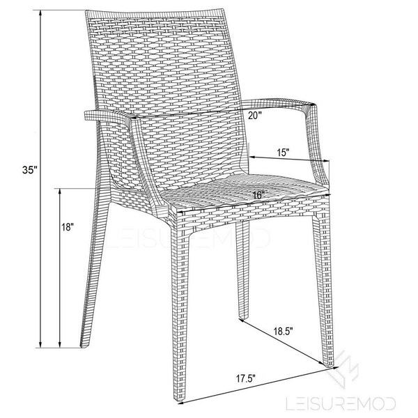 Leisuremod Weave Mace Indoor/Outdoor Arm Chair, Orange, 4PK - MCA19OR4