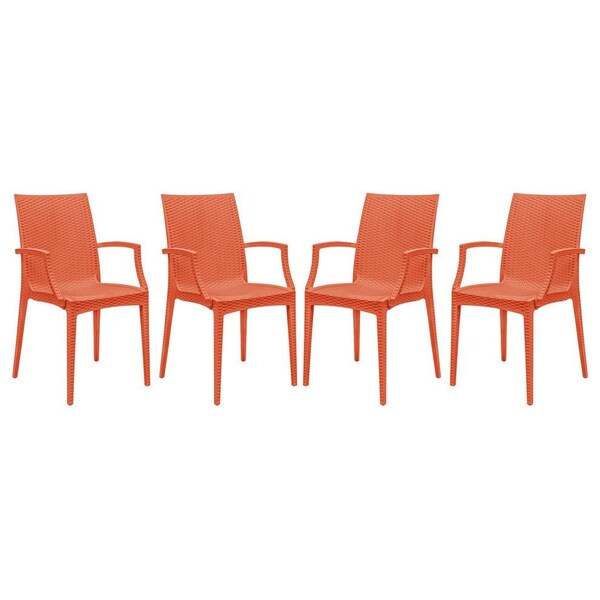 Leisuremod Weave Mace Indoor/Outdoor Arm Chair, Orange, 4PK - MCA19OR4