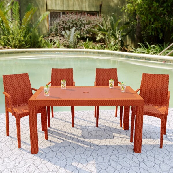 Leisuremod Weave Mace Indoor/Outdoor Arm Chair, Orange, 4PK - MCA19OR4
