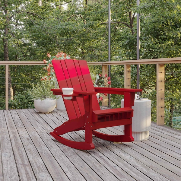 Flash Furniture Red Adirondack Rocking Chair with Cupholder - LE-HMP-1045-31-RD-GG