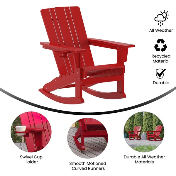 Flash Furniture Red Adirondack Rocking Chair with Cupholder - LE-HMP-1045-31-RD-GG