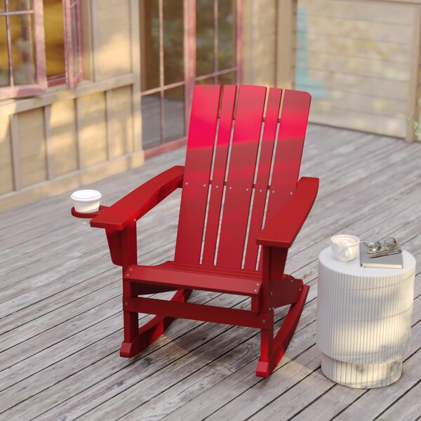 Flash Furniture Red Adirondack Rocking Chair with Cupholder - LE-HMP-1045-31-RD-GG