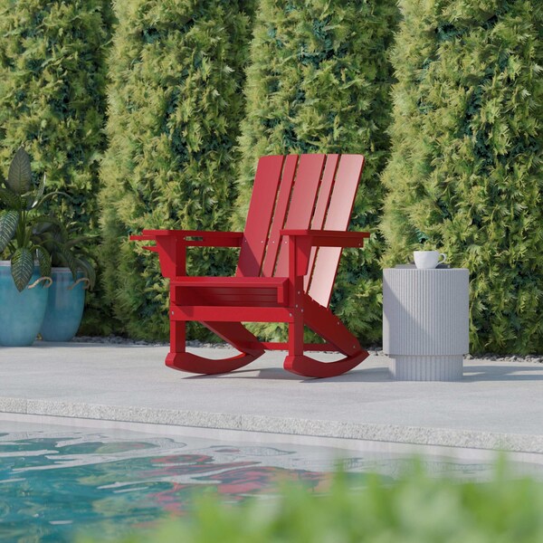 Flash Furniture Red Adirondack Rocking Chair with Cupholder - LE-HMP-1045-31-RD-GG