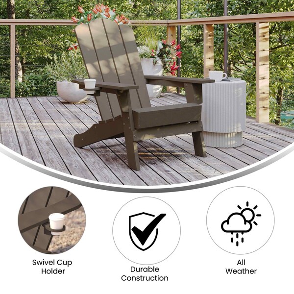Flash Furniture Brown Adirondack Patio Chair with Cupholder - LE-HMP-1044-10-BR-GG
