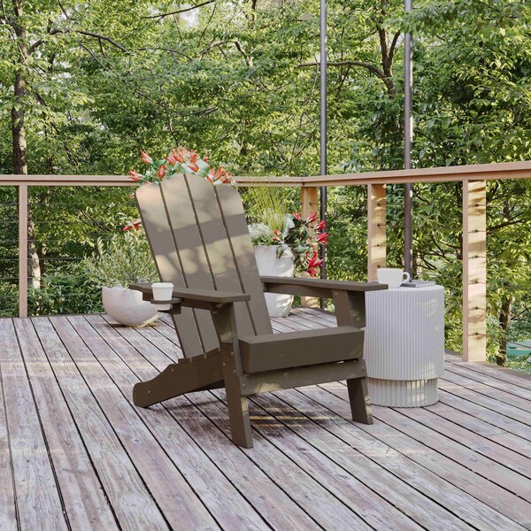 Flash Furniture Brown Adirondack Patio Chair with Cupholder - LE-HMP-1044-10-BR-GG