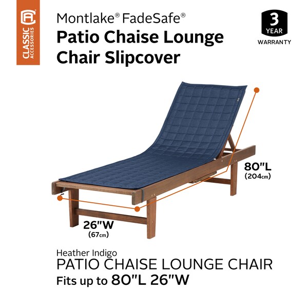 Classic Accessories Montlake Heather Indigo Patio Chaise Slipcover, Heather Indigo, 80"x26" - 56-021-055501-RT