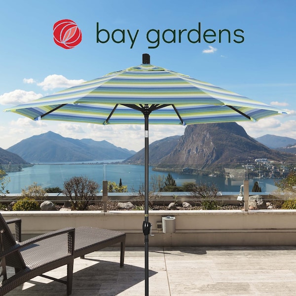 California Umbrella Patio Umbrella, Octagon, 101" H, Sunbrella Fabric, Seville Seaside - 194061035009