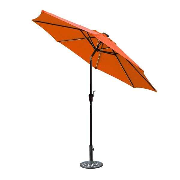 Propation 9 ft. Aluminum Umbrella with Crank & Solar Guide Tubes - Brown Pole & Orange Fabric - PR1081272