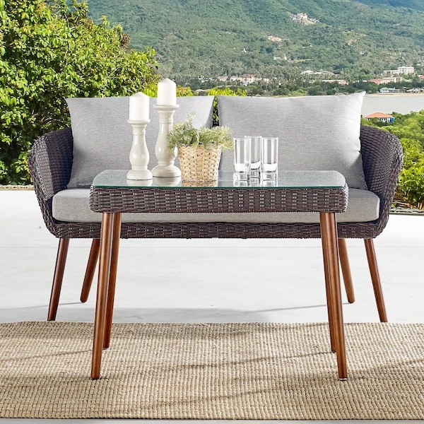 Kd Cama De Bebe 26 in. Athens All-Weather Wicker Outdoor Cocktail Table with Glass Top - KD3236199