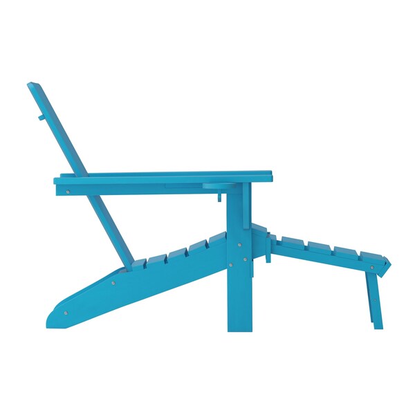 Flash Furniture Blue Adirondack Chair with Ottoman and Cupholder - LE-HMP-1045-110-BL-GG