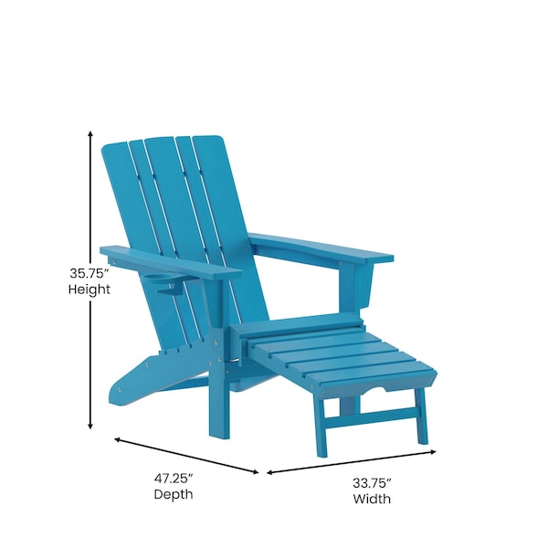 Flash Furniture Blue Adirondack Chair with Ottoman and Cupholder - LE-HMP-1045-110-BL-GG