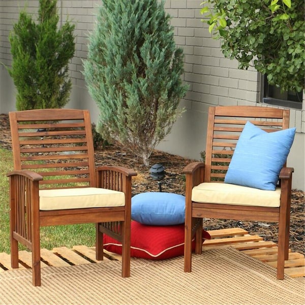 Walker Edison Furniture Acacia Patio Chairs with Cushions, Dark Brown - 18 x 26 x 29 in., 2PK - OWC2DB