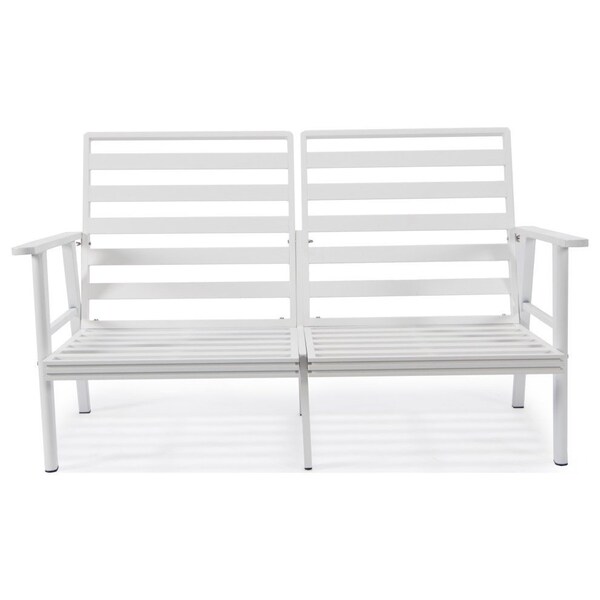 Leisuremod Walbrooke Modern Outdoor Patio Loveseat, White Aluminum Frame and Removable Cushions, Light Grey - WW-57-27LGR