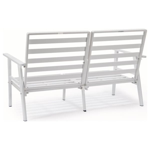 Leisuremod Walbrooke Modern Outdoor Patio Loveseat, White Aluminum Frame and Removable Cushions, Light Grey - WW-57-27LGR