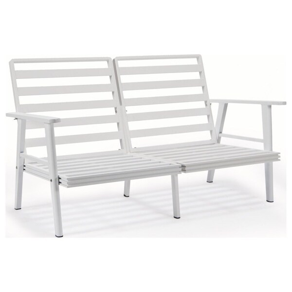 Leisuremod Walbrooke Modern Outdoor Patio Loveseat, White Aluminum Frame and Removable Cushions, Light Grey - WW-57-27LGR