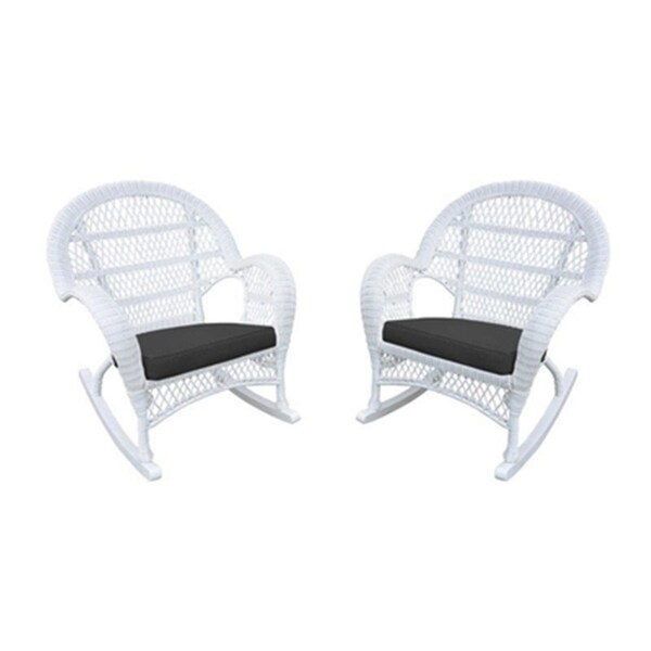 Jeco W00209-R-4-FS017-CS White Wicker Rocker Chair with Black Cushion, 4PK - W00209-R_4-FS017-CS