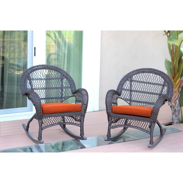 Propation W00208-R-2-FS016-CS Espresso Wicker Rocker Chair with Orange Cushion - PR1081366