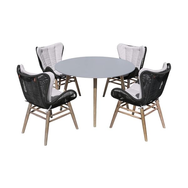 Armen Living Sydney and Fanny 5 Piece Outdoor Patio Dining Set in Light Eucalyptus Wood Gray Cushions - 840254335981