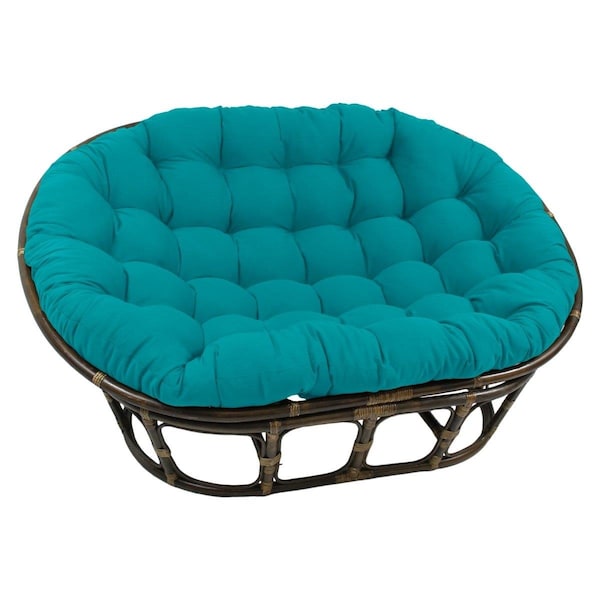 International Caravan 63 x 45 in. Rattan Double Papasan Chair with Twill Cushion, Aqua Blue - 3304-TW-AB