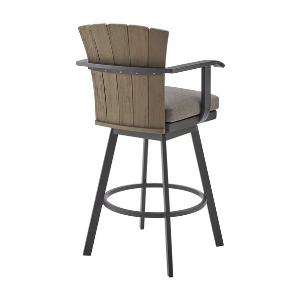 Armen Living Hazel Outdoor Patio Swivel Counter Stool in Aluminum with Teak Wood and Charcoal Cushion - LCHABABLKCH26