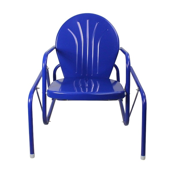 Heat Wave 32 in. Outdoor Retro Metal Tulip Single Glider Chair, Blue - HE2097535