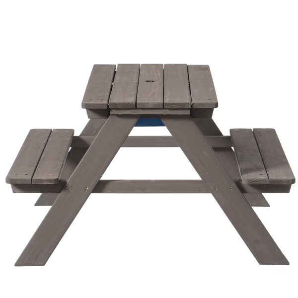 Gardenised Kids Picnic Play Table, Sandbox Table with Umbrella Hole and 2 Play Boxes with Removable Top, Gray - QI004476