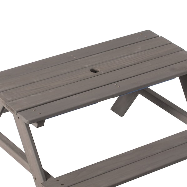 Gardenised Kids Picnic Play Table, Sandbox Table with Umbrella Hole and 2 Play Boxes with Removable Top, Gray - QI004476