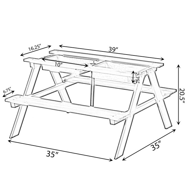Gardenised Kids Picnic Play Table, Sandbox Table with Umbrella Hole and 2 Play Boxes with Removable Top, Gray - QI004476