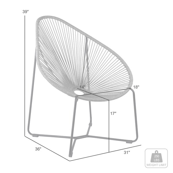 Armen Living Acapulco Indoor Outdoor Steel Papasan Lounge Chair with Wasabi Rope - LCACSIWSB