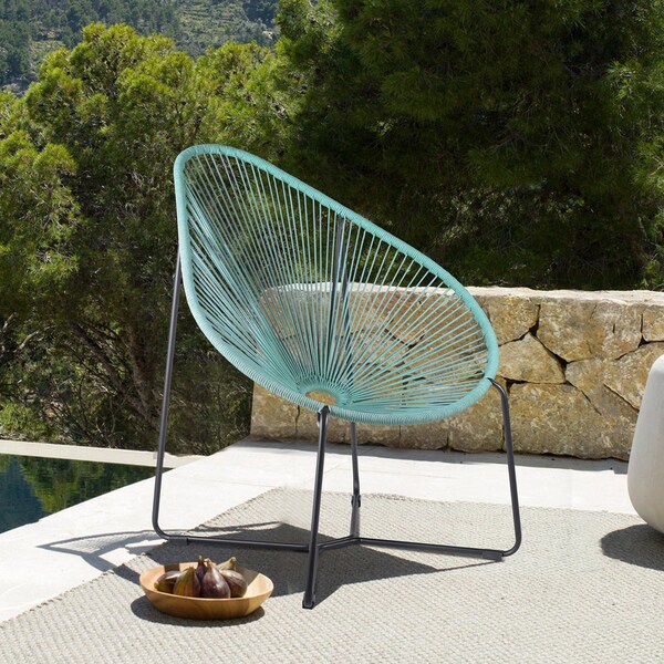Armen Living Acapulco Indoor Outdoor Steel Papasan Lounge Chair with Wasabi Rope - LCACSIWSB